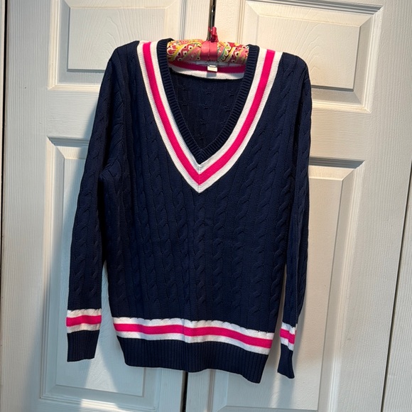 Lilly Pulitzer Sweaters - EUC Lilly Pulitzer Brockton Navy with V-Neck Cableknit Sweater L